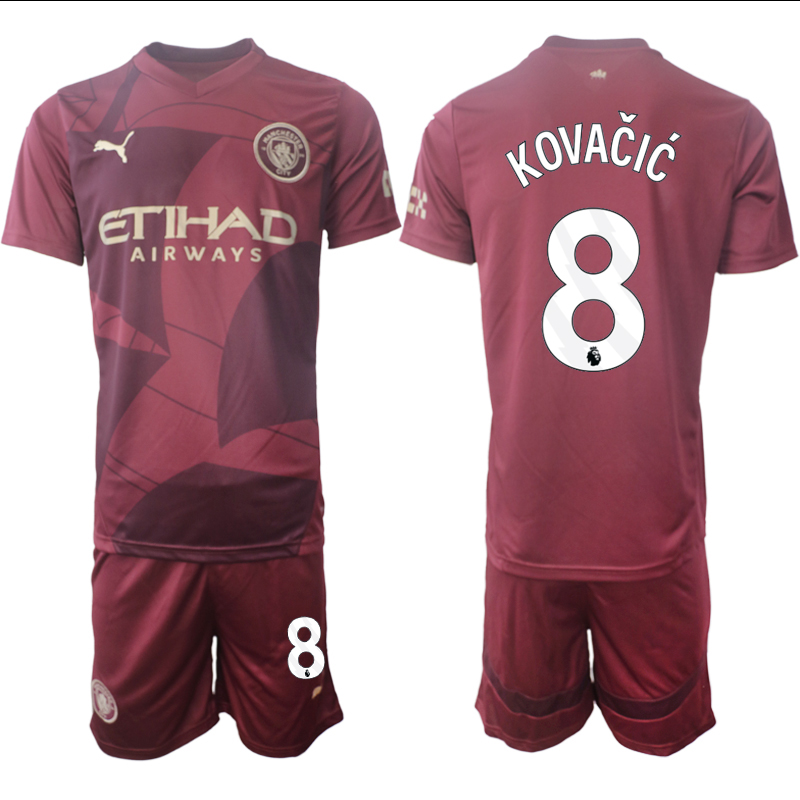 Men 2024-2025 Club Manchester City away red #8 Soccer Jersey->manchester city jersey->Soccer Club Jersey